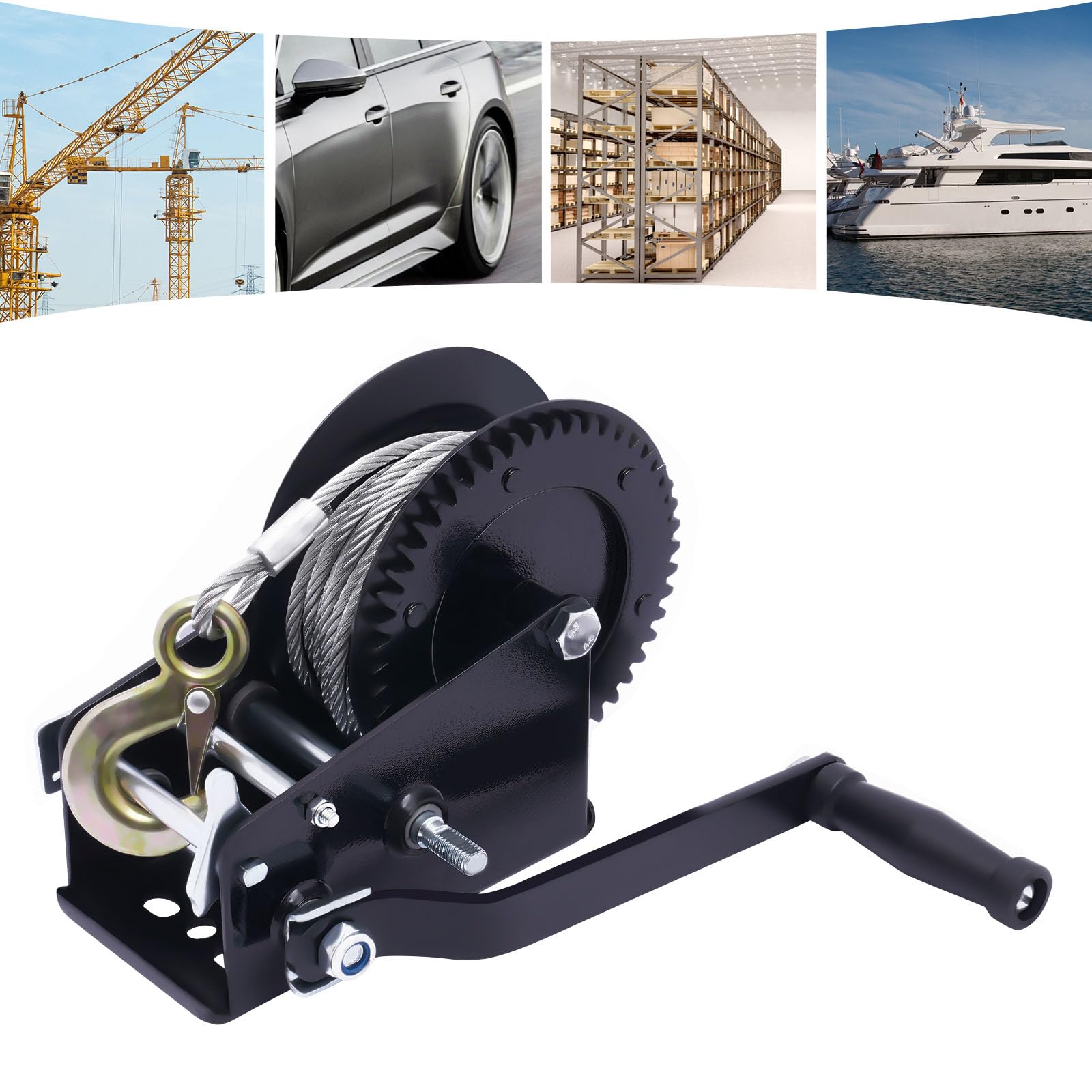 Verricello manuale con cavo, verricello manuale, barca, trailer Winch, 1500 kg/3306,93 lbs, verricello per barche, rimorchi, veicoli e trailer