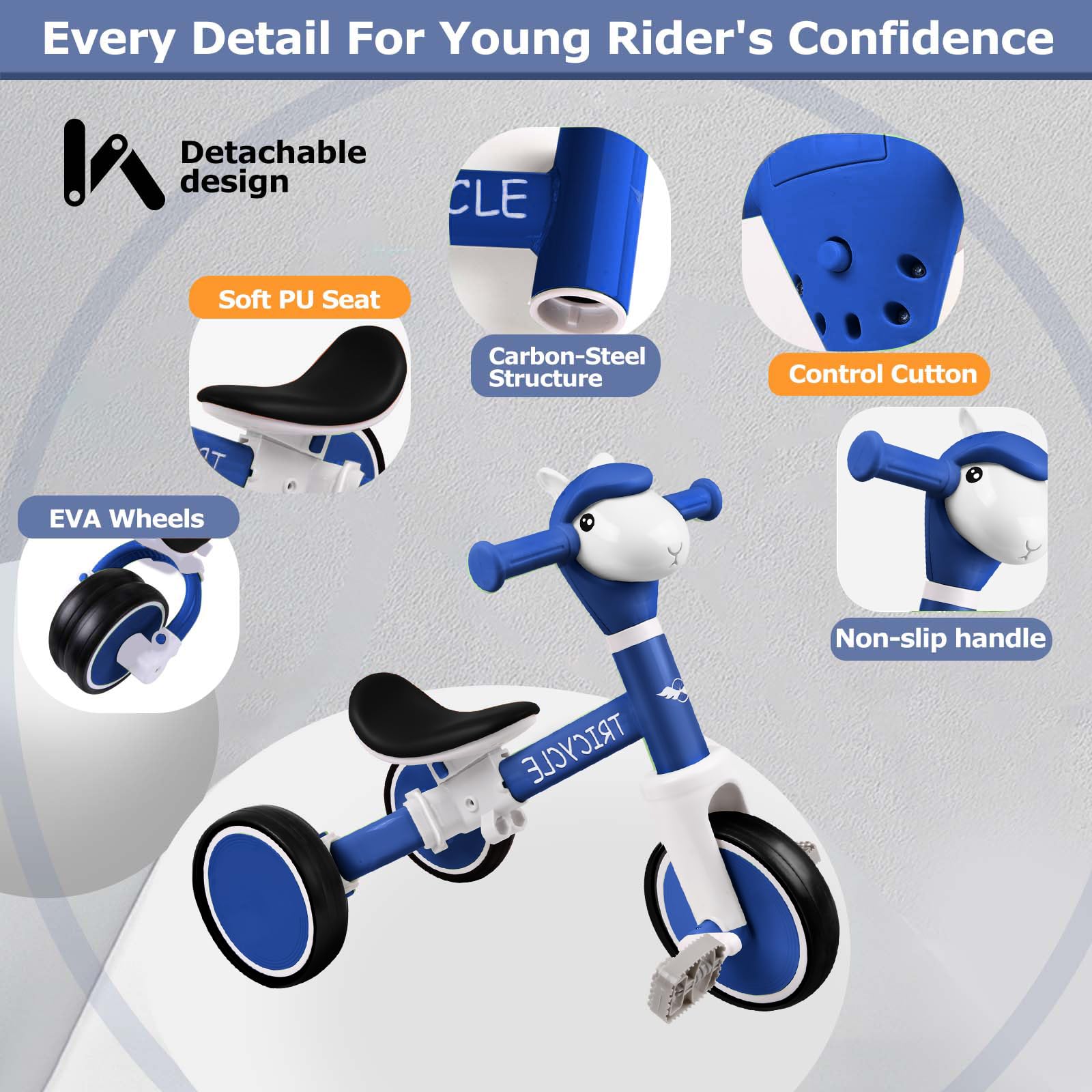 Tricycle for Toddlers 1-5 Year Olds, Toddler Balance Bike for Boys Girls 2-4, Toddler Tricycle with Light & Music Front, Kids Bicycle with Removable Pedal, Birthday Gifts for 2 3 4 5 Year