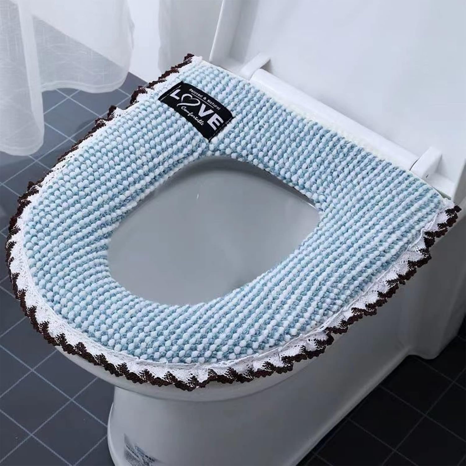 LFFH Bathroom Soft Toilet Seat Cover Pad, 2pcs Toilet Lid Seat Cover Toilet Seat Cushion Washable and Comfortable Toilet Seat Cover Pads (Color : Blue)