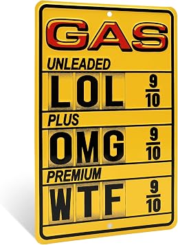 Funny Garage Signs Wall Decor - Metal Sign for Mechanic Shop, Vintage Car Wall Decor, Cool Gifts for Men, Mechanic Birthday Gifts, Mancave And Garage Accessories - Gas Station LOL OMG WTF - 12" X 8"