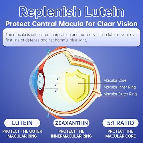 Miniatura 5 de Gomitas de salud ocular con luteína, zeaxantina, arándano, astaxantina, vitamina A, C, E - Fórmula antioxidante avanzada sin azúcar para protección
