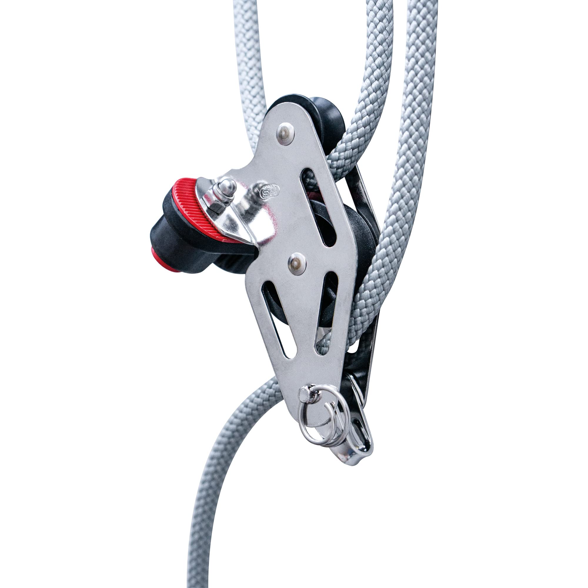 Sprenger Niederholer-Talje 6 mm Seilzug I Gleitlager Block, Schotklemme – 5 Meter Schot I UV-beständiger Kunststoff und rostfreier Edelstahl I mit wiederverschließbarer Aufbewahrungstasche