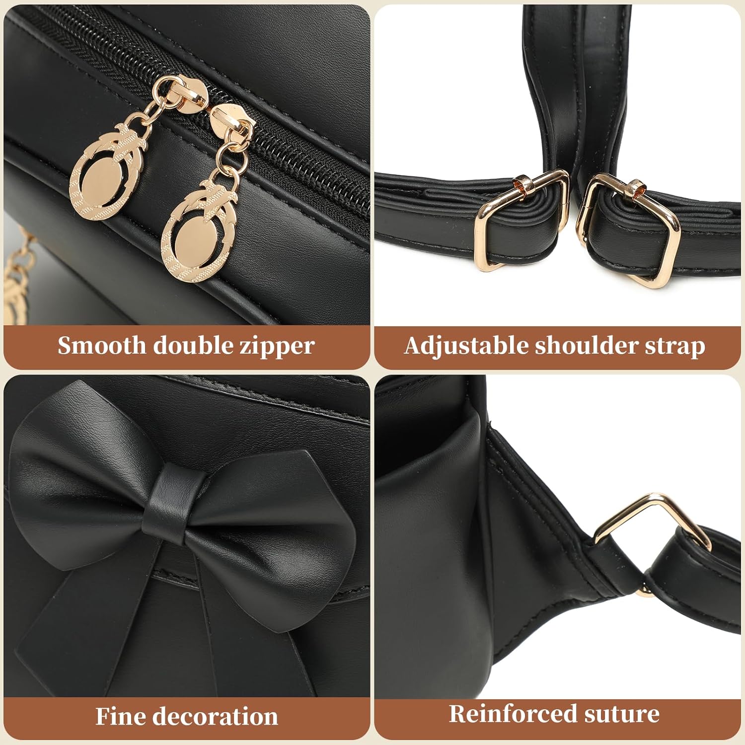 I IHAYNER Girls Mini Backpack Cute Bowknot Leather Backpack for Girls Designer Small Shoulder Bag Fashion Handbag for Women Pure Black - Image 5
