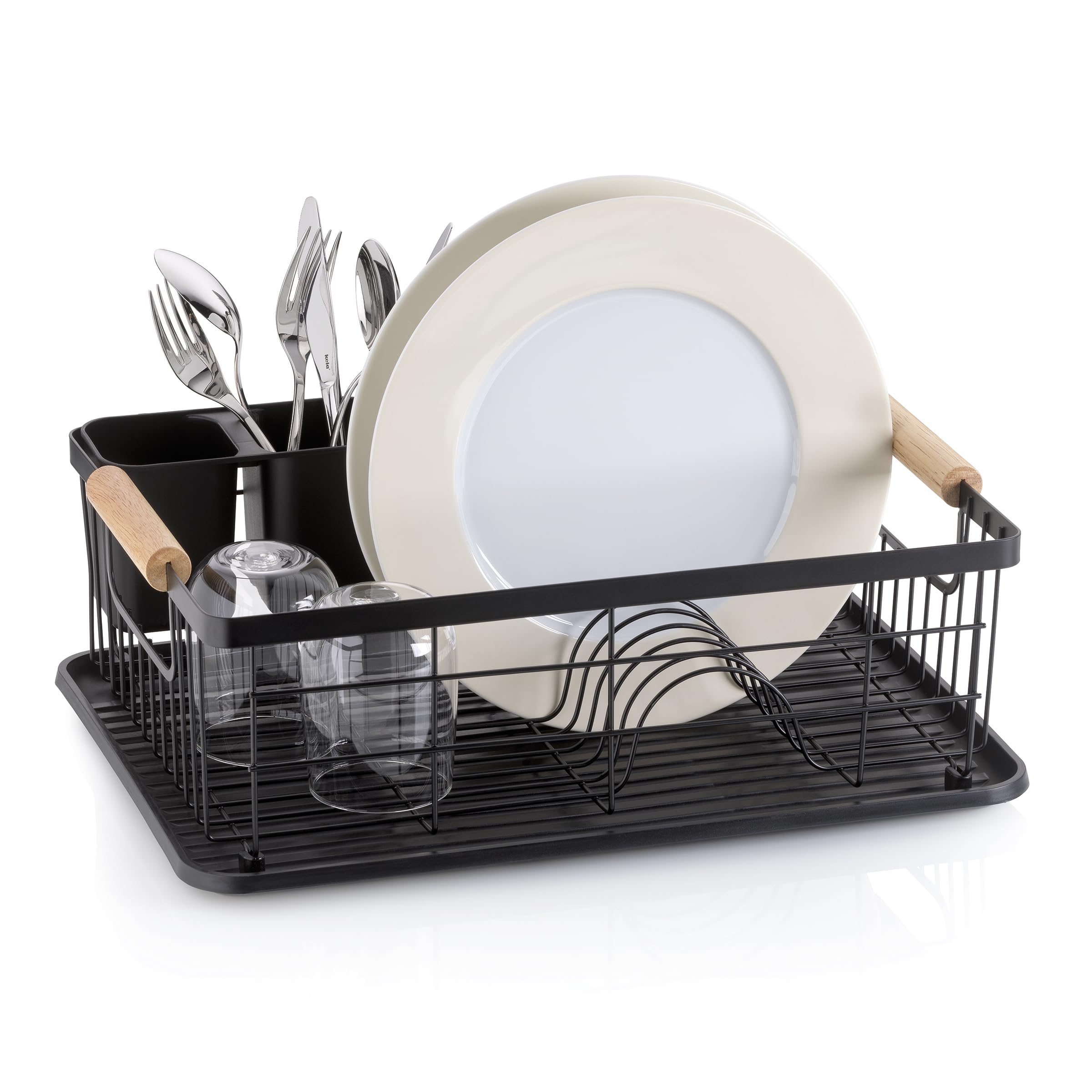 kela Geschirrabtropfgestell RICA, Metall Abtropfgitter für 9 Teller, 3 Gläser, 2 Besteckhalter aus Kunststoff, schwarz