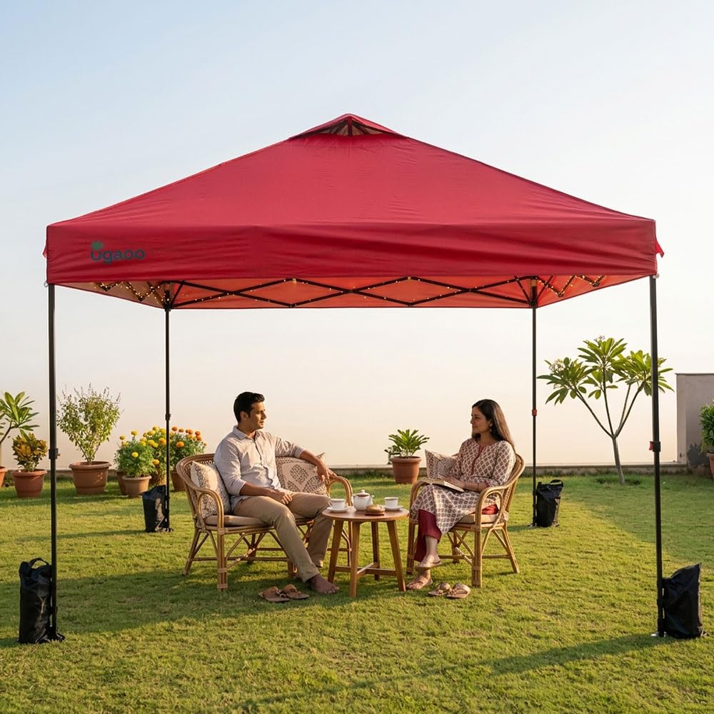 Ugaoo 10x10 Pop-Up Gazebo/Canopy- Tent with One Push Setup | Easy Outdoor Sun Shade for Events, Parties, Camping | Gazebo with STO-N-Go Cover Bag | Silver Coated Top (Red)-image-8