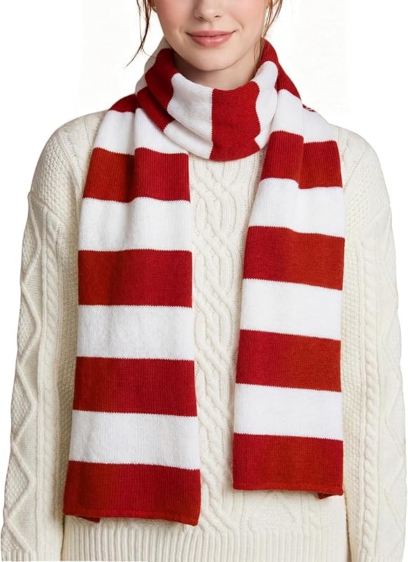 Zando Striped Christmas Scarf for Women Soft Knit Warm Winter Scarf