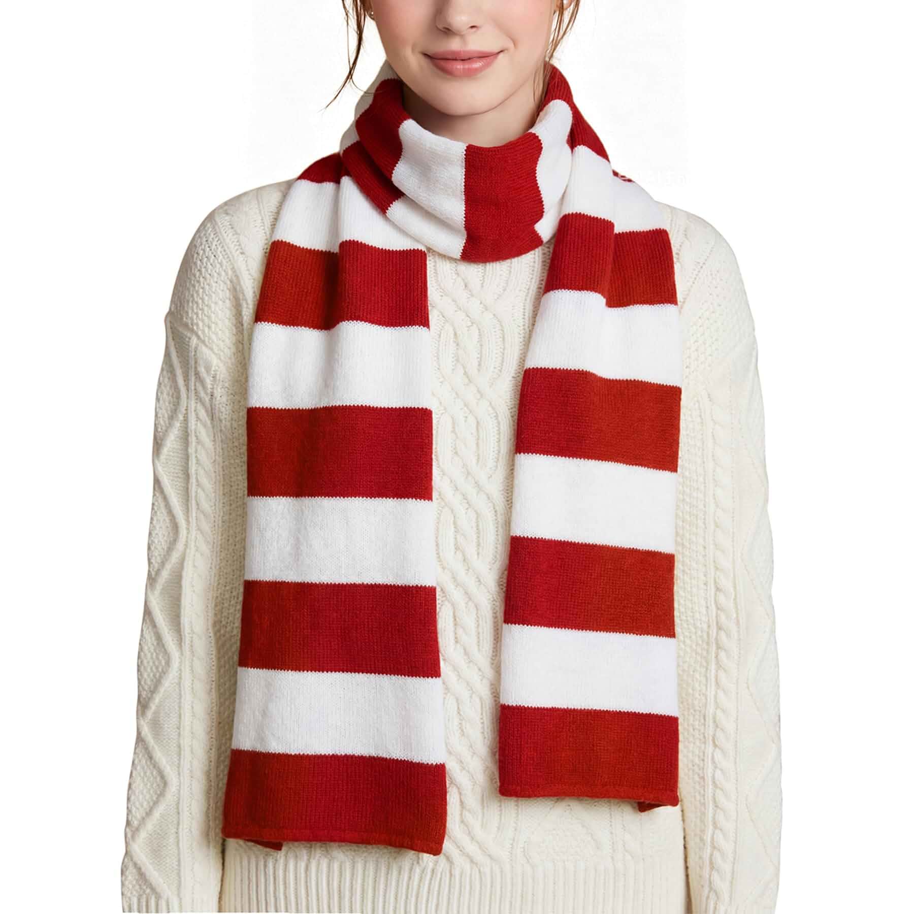 Zando Striped Christmas Scarf for Women Soft Knit Winter Scarf Classic Block Stripe Design, Ultra Soft Knit Fabric, Christmas Holiday Party Outfit, Cosplay Costume Accessory