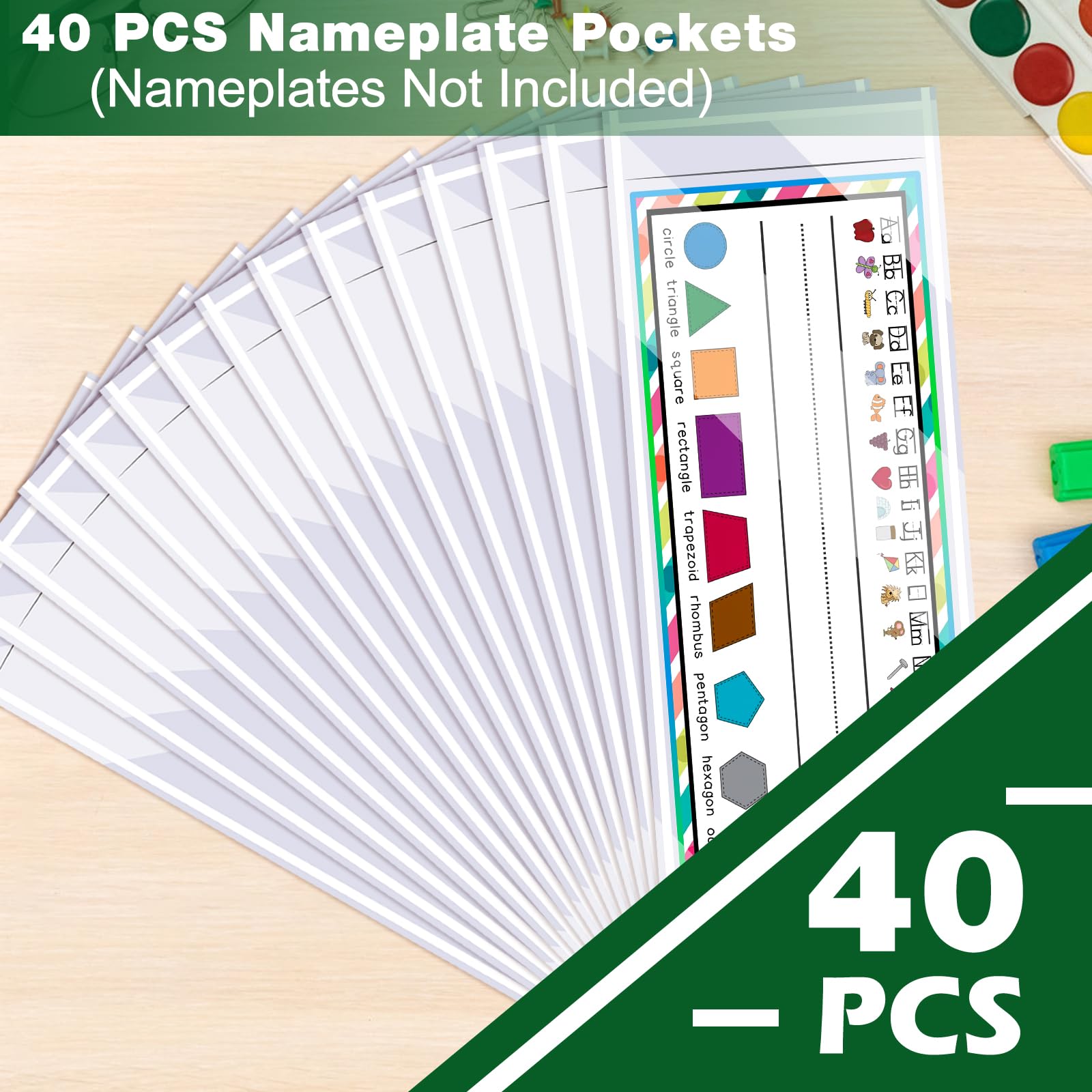 40 PCS Nameplate Pocket, 18.5" X 4.9" Self Adhesive Desk