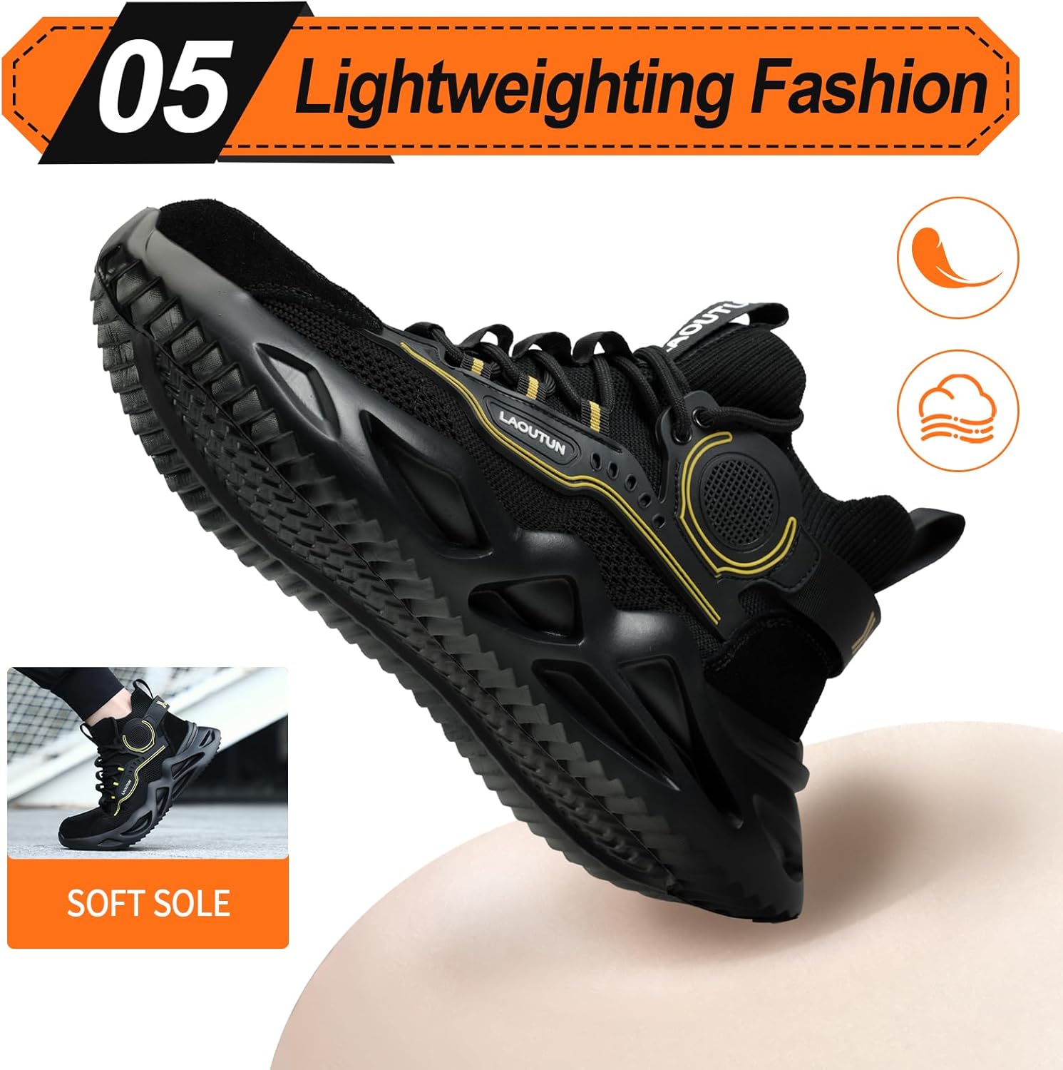 LAoutun Steel Toe Shoes for Men Work Shoes Safety Sneakers Comfortable Lightweight Puncture Proof Slip on Indestructible Construction Work Shoes - Image 6