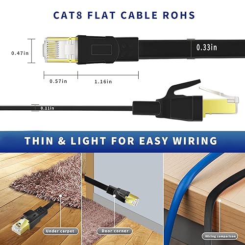 Miniatura 3 de Cable Ethernet CAT8 de 25 pies, cable de red LAN Cat8 de alta velocidad resistente de 40 Gbps, 2000 Mhz con conector RJ45 chapado en oro para módem,