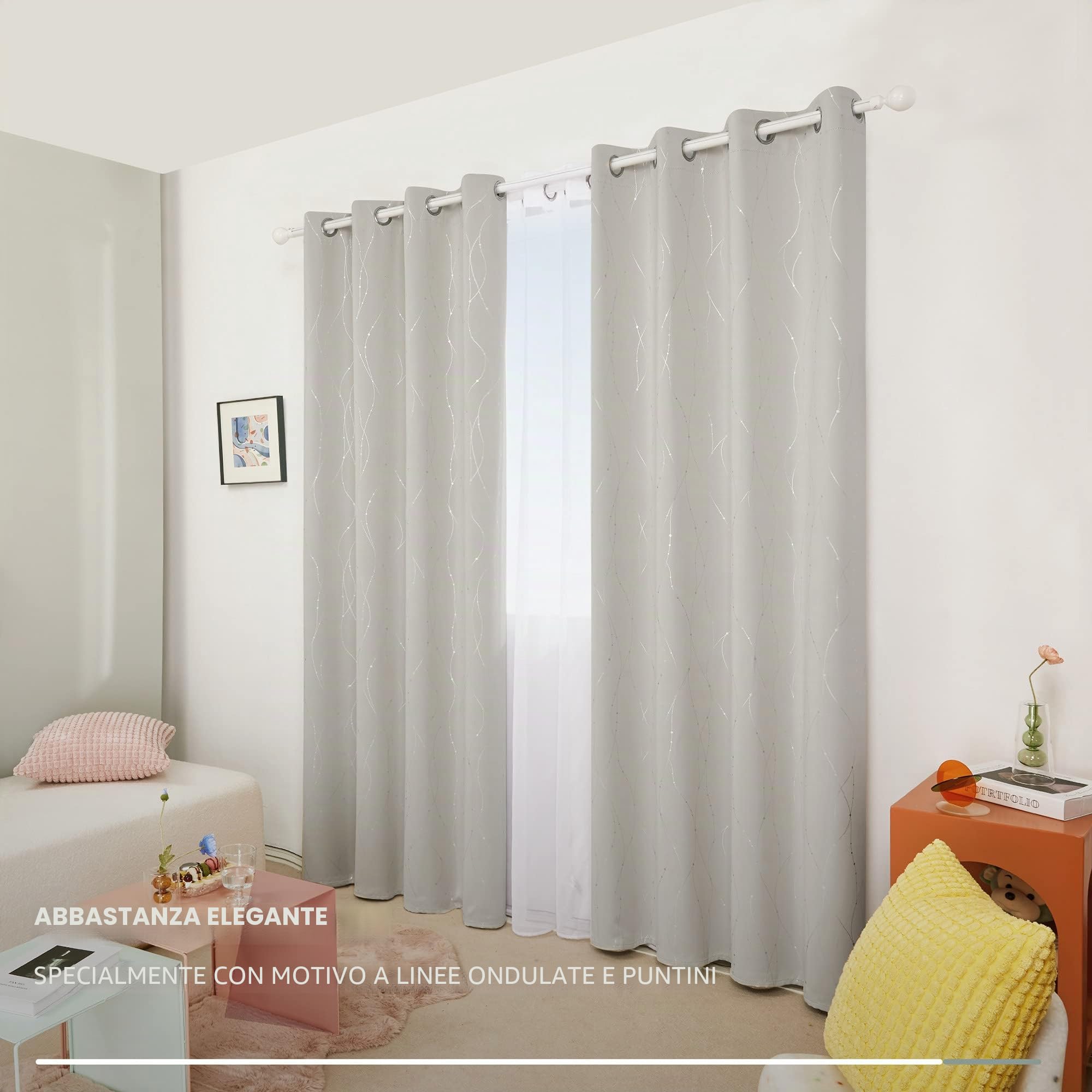 Deconovo Tende per Interni Oscuranti, Tende Salotto Moderne con Anelli con Stampa Fili e Cerchi, 140x260 CM (Larghezza x Altezza), Beige Chiaro, 2 Pannelli