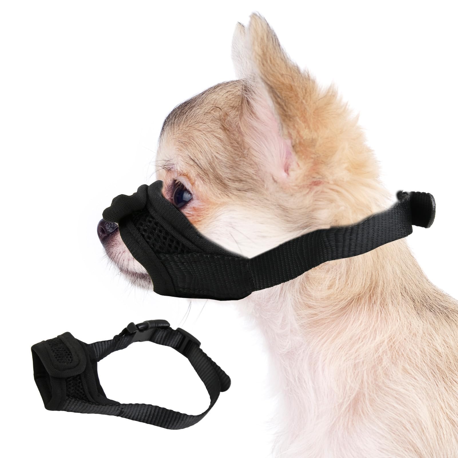 Museruola anti-morso per cani di piccola taglia, leggera e regolabile in nylon anti-abbaio per Chihuahua, Yorkshire Terrier, Maltese, Pomerania, Dobermann (XS)