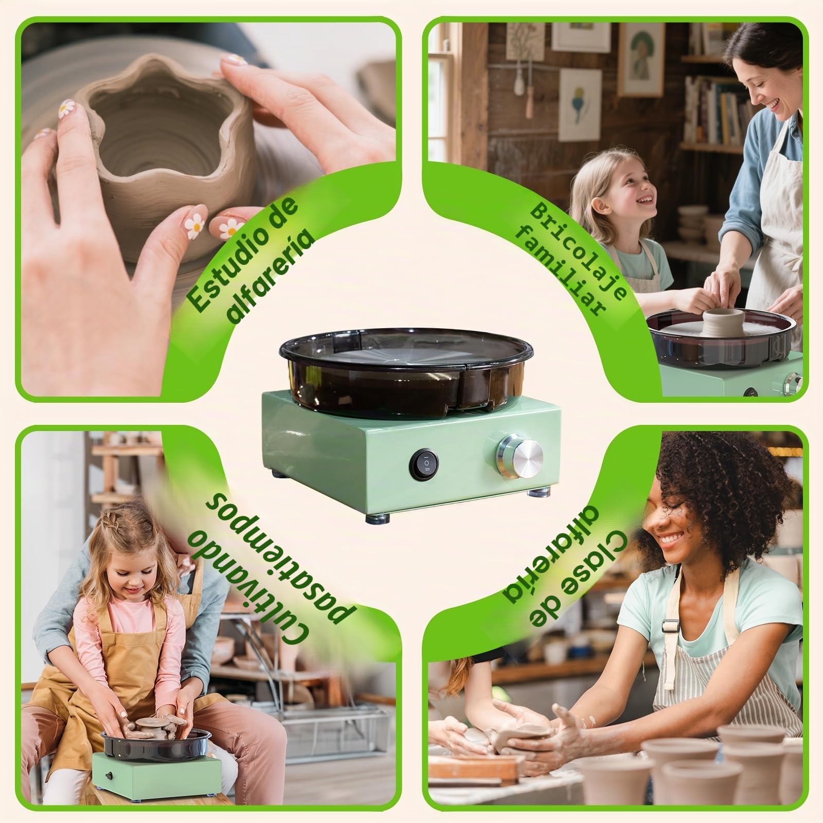 Kit de Torno de Cerámica Mini – Plataforma de 6" con Rotación en Dos Sentidos, Rueda de Arcilla, Estructura Metálica y Bandeja Extraíble, Incluye 18 Herramientas de Escultura para Principiante