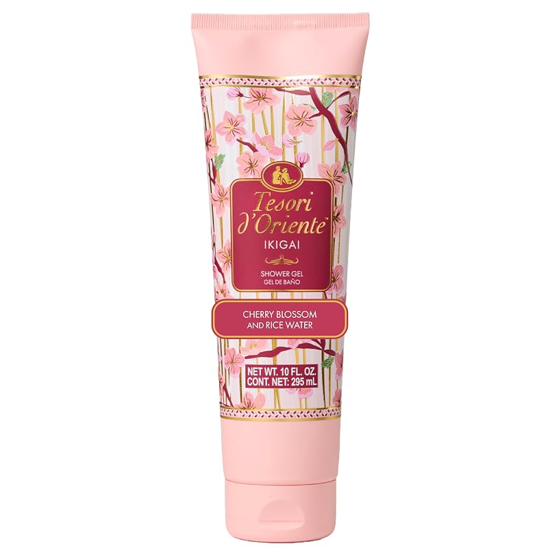 Tesori d'Oriente Ikigai Gel de Banho com fragrância floral de flor de cerejeira, água de arroz e vitamina E, 300 mL