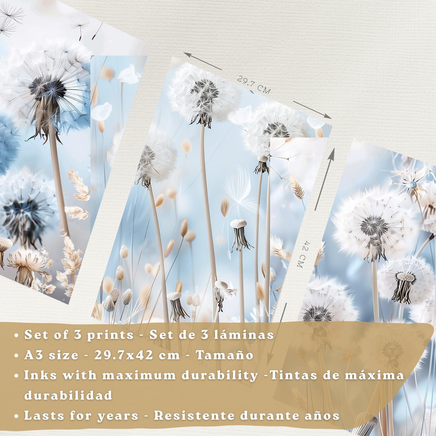 Nacnic Set De 3 Laminas Decorativas Floral Azul Cuadros Salon Modernos - Posters Decorativos Azules Decoración Dormitorios. A3 Marco Madera Clara