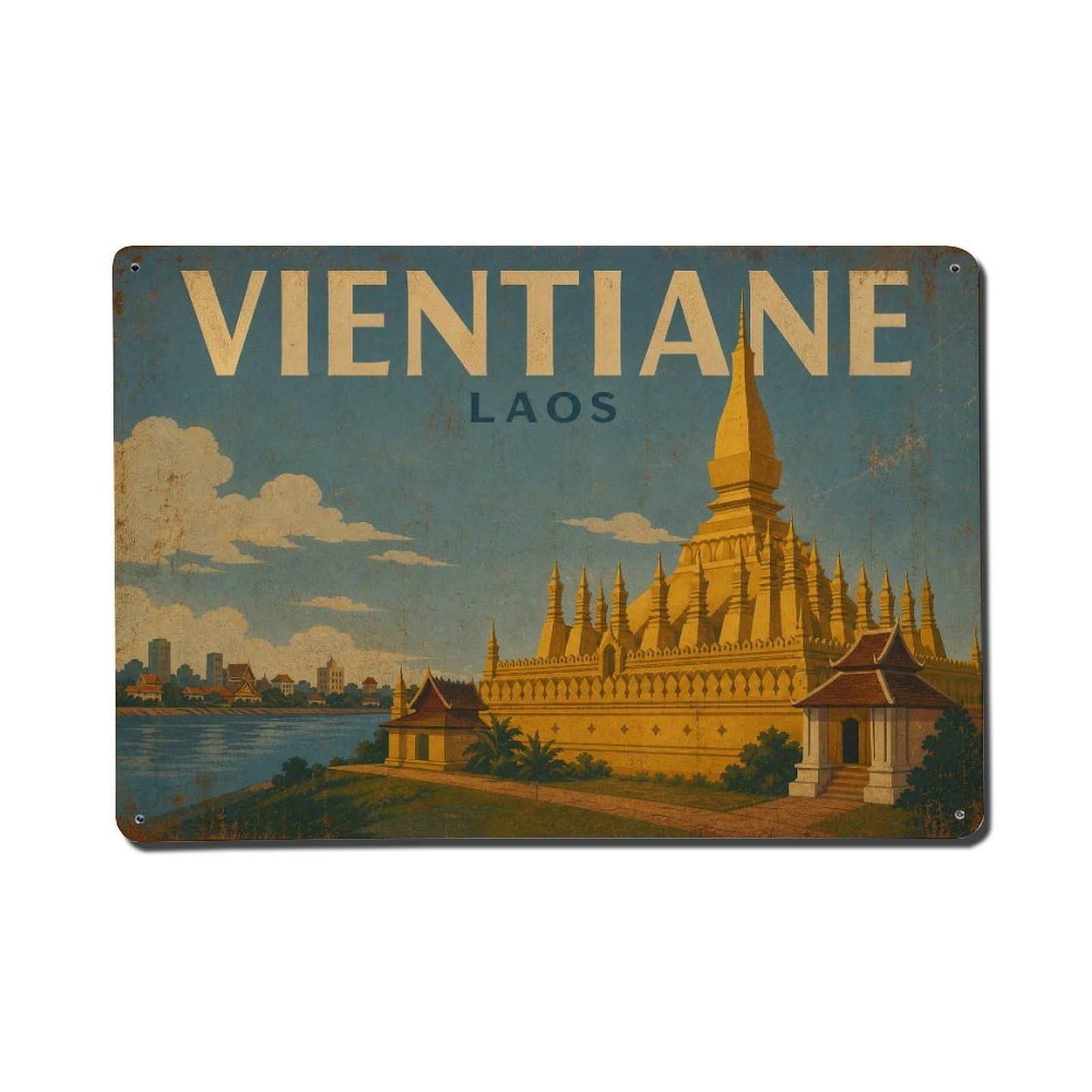 Metal Tin Sign Retro Travel Laos Vientiane
