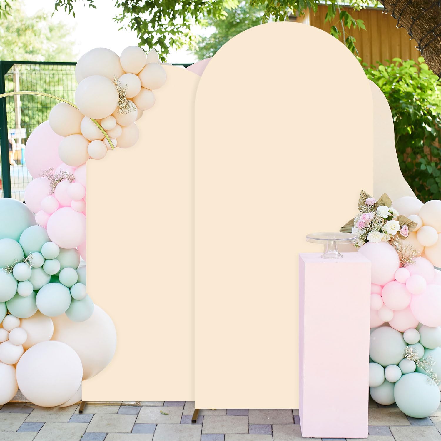 FUHSY Beige Arch Covers Set of 2 Spandex Fit Arch Stand Covers 7.2FT, 6FT Arch Cover Stretchy Backdrop Fabric Chiara Backdrop Stand Covers for