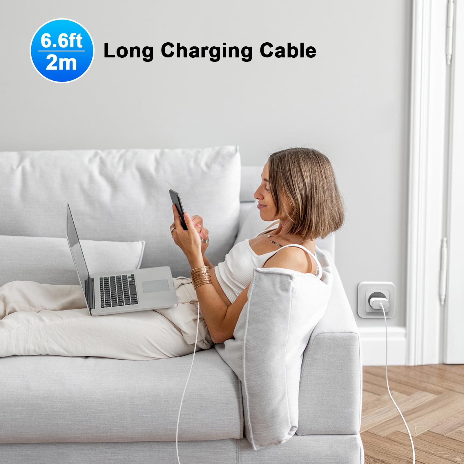 Chargeur Rapide iPhone 11 12 13 14,4Pack [Certifié Apple MFi ] Chargeur de Adaptateur avec 2M USB-C de données Lightning Cordon de Charge Compatible avec iPhone 14 13 12 11 Pro Max XS XR X