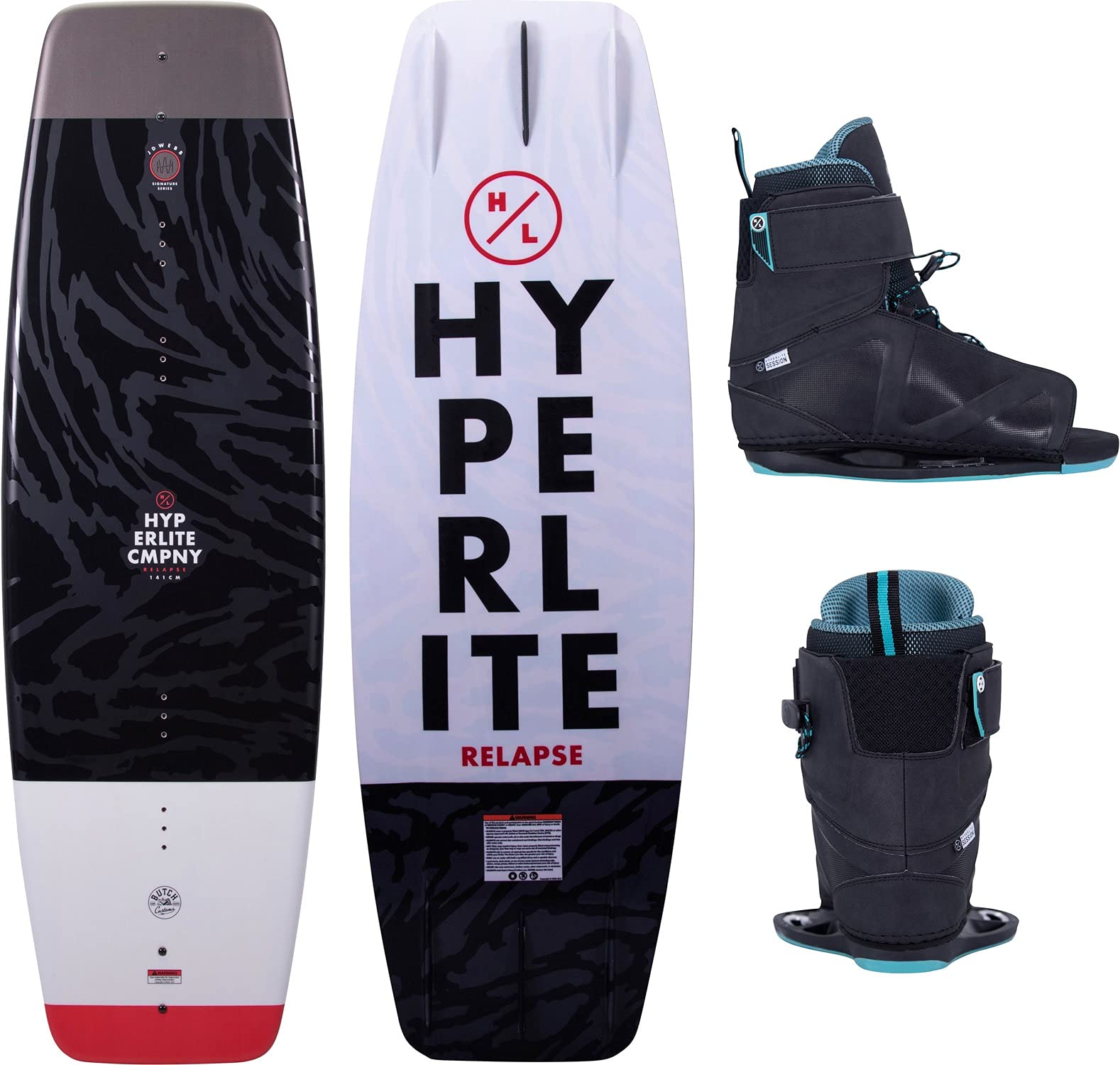 Hyperlite Relapse Mens Wakeboard 141 W/Session Bindings Black/White (7-10.5)