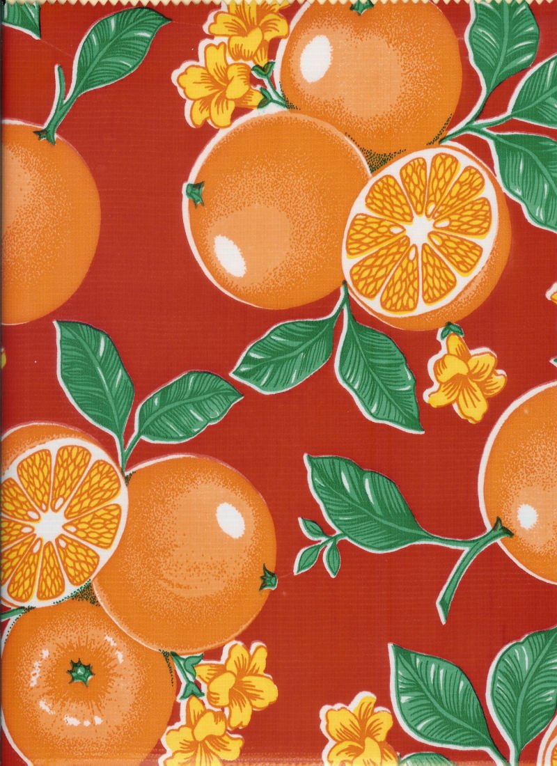 OilCloth International Oranges on Red Oil Cloth Each Yard
