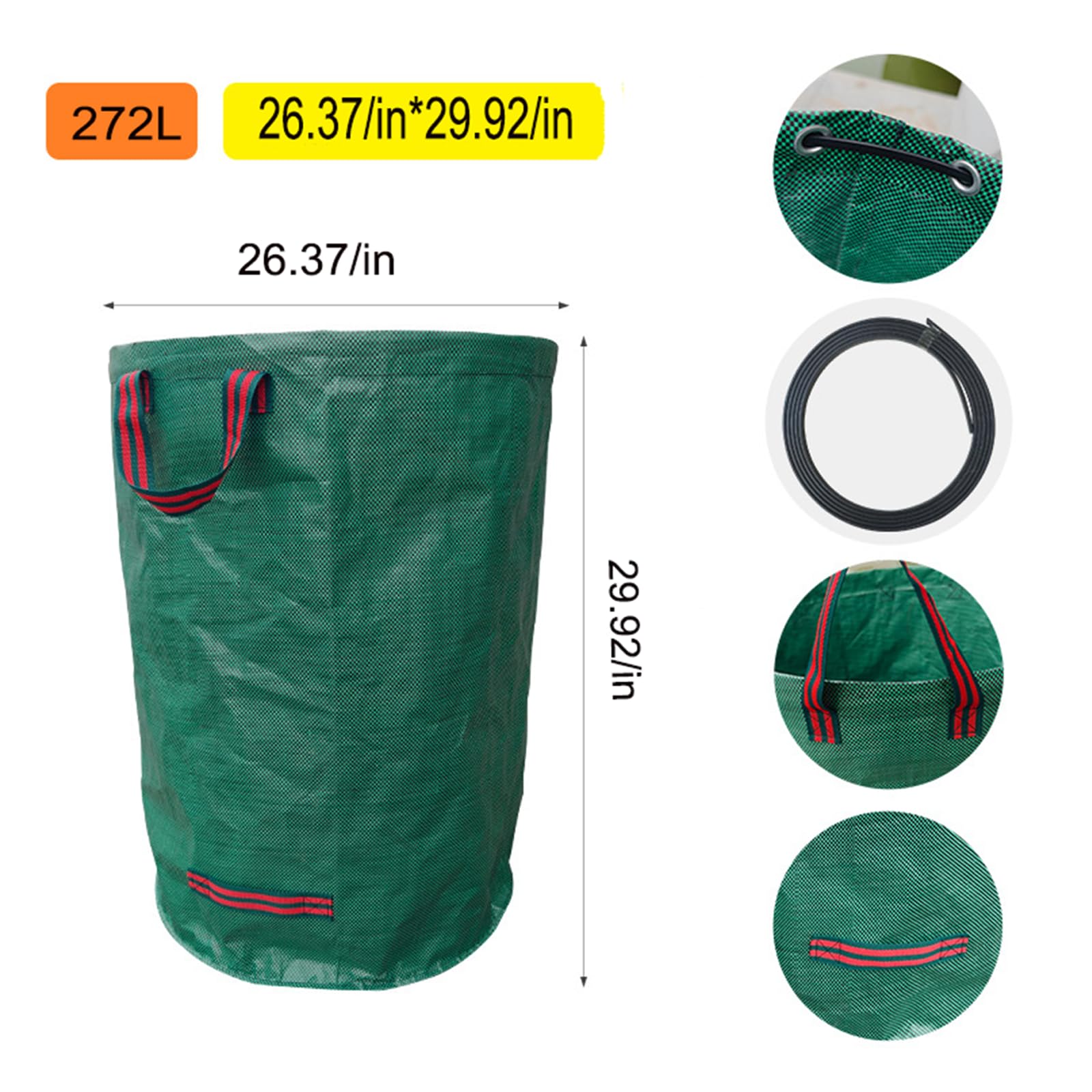 Sacs à Déchets De Jardin XXL 272L - Lot De 3 Sacs + Gants + Sac De Rangement - Résistants, Imperméables - Pour Feuilles, Herbe, Branches - 6