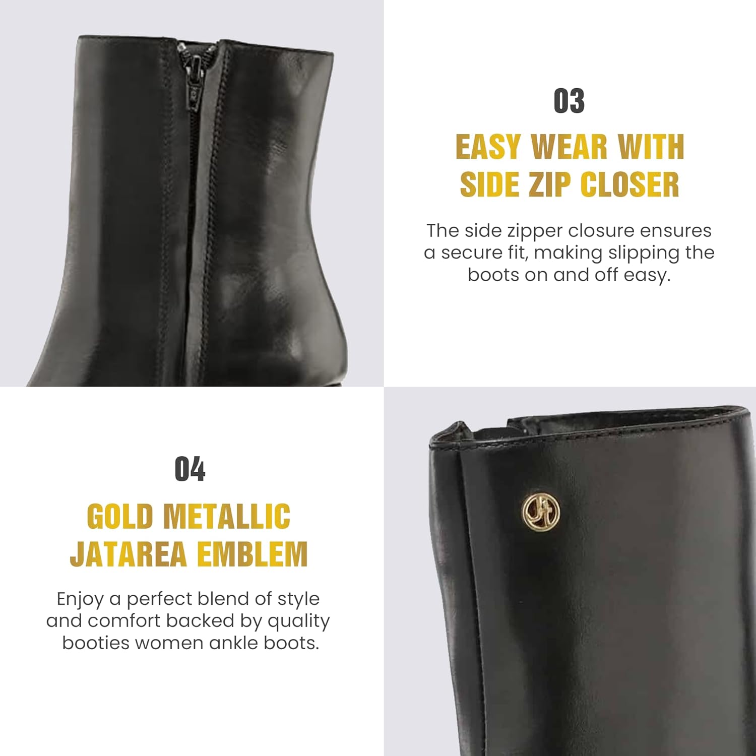 JATAREA Women’s Ankle Boots – Stylish Leather Block Heel Booties, Comfortable Fit with Cushioned Insole, Easy to Wear Fashion Boots for Everyday and Party Look - Image 5