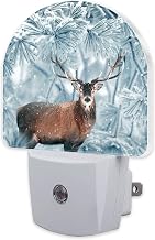 Red Deer in Winter Forest Night Light Plug into Wall, Beautiful Christmas Scenery Dusk to Dawn Night Light Plug in,0.5w Energy Saving Sleep Friendly NightLight for Kids Boys Girls Home Decor