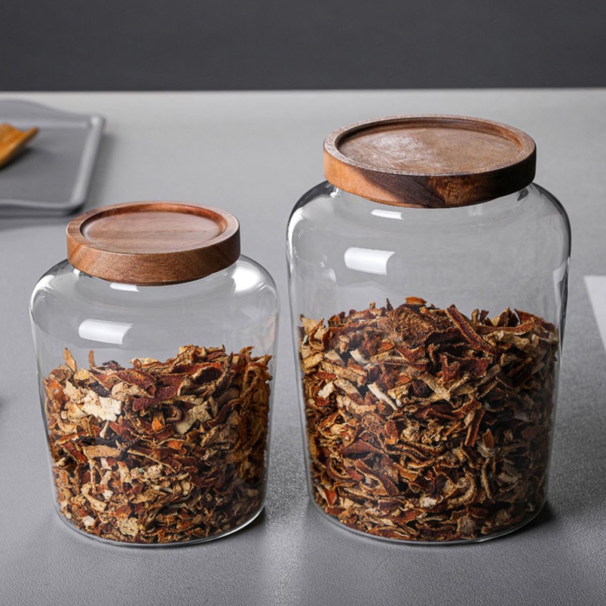 Glass Airtight Sealed Jar Large Capacity Food Storage Container with Acacia Wood Lid Glass Canister for Tea Grain Pantry Organization