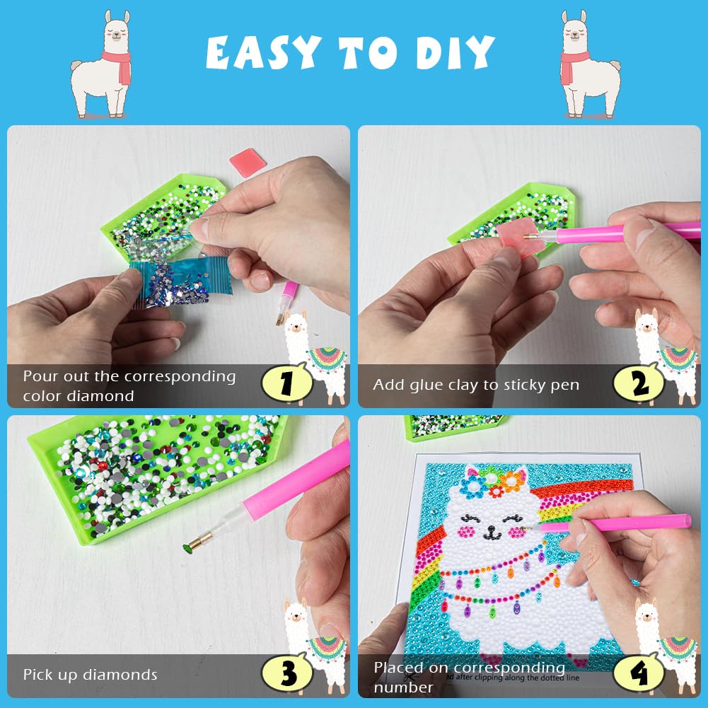 QEUOYSS Diamond Art Kit for Kids with Wooden Frame Art and Crafts for Kids Ages 6-8 -10-12 Easy to DIY Diamond Art for Kid and Adult Beginners Home Wall Decoration (Alpaca)