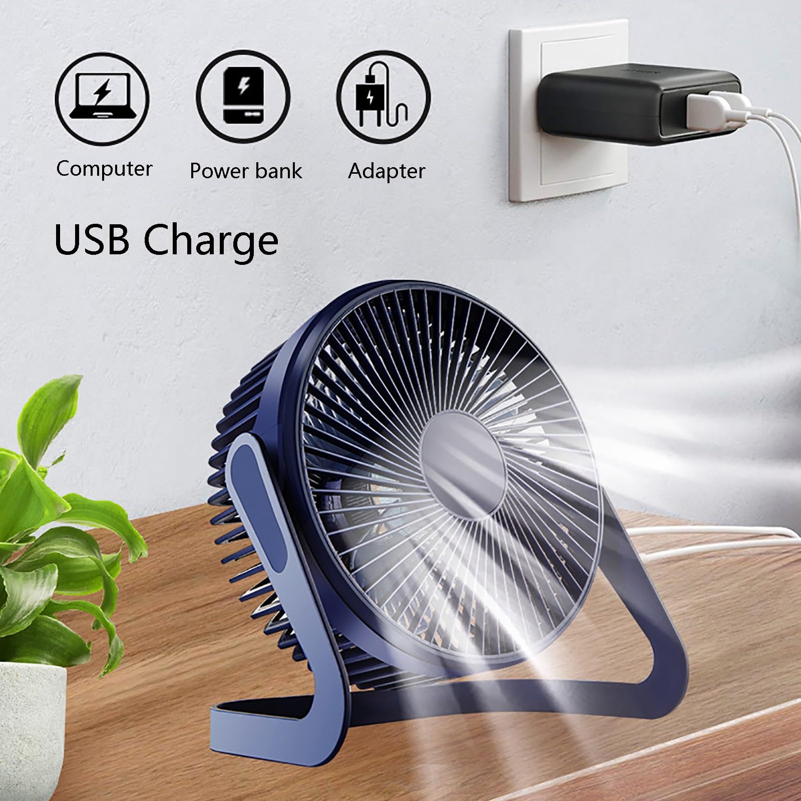 Potente mini ventilatore da scrivania USB, circolatore d'aria personale con forte flusso d'aria, ventola di raffreddamento elettrica per casa, ufficio, dormitorio, design compatto e portatile (blu