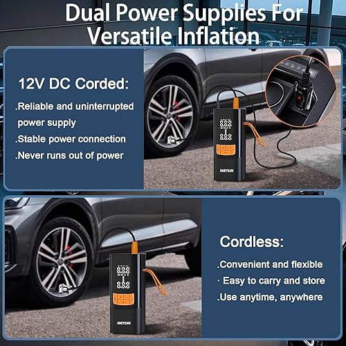 Miniatura 5 de MU-002 Compresor de aire portátil para neumáticos de automóvil - Inflador rápido de neumáticos de 150 PSI con batería de 15000 mAh y luz LED,