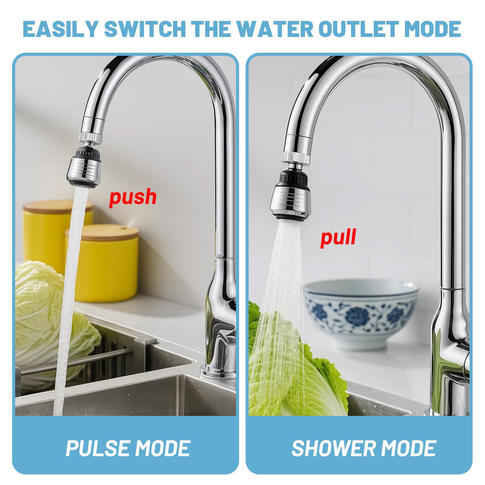 Aeratore per rubinetto, 2 pezzi, rubinetto da cucina, regolatore girevole a 360°, aeratore a risparmio d'acqua con adattatori, per cucina e bagno