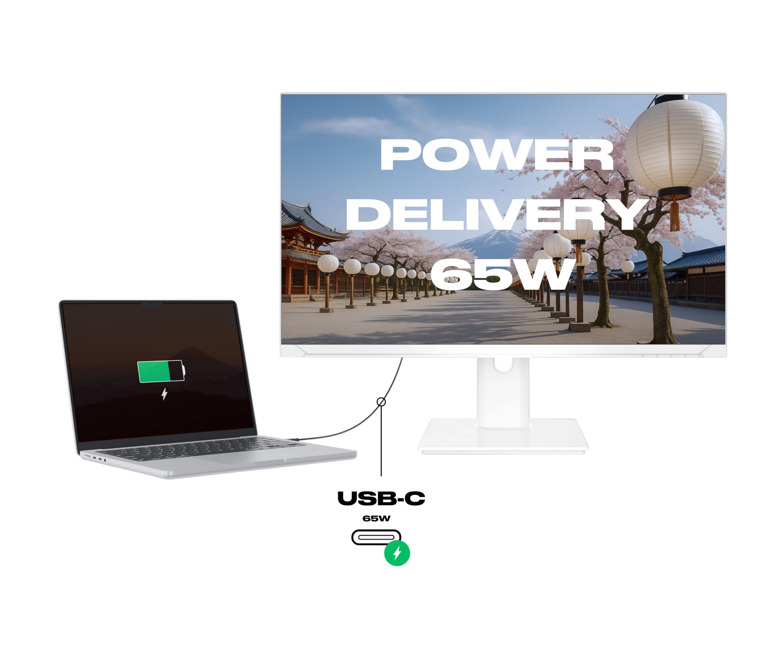 JapanNext Monitor Bianco 27" IPS WQHD (2560x1440) | HDR | Ricarica via USB-C (65W) | Altezza e Inclinazione Regolabili (HSP) | 100% sRGB G-Sync/FreeSync | JN-i27QR-C65W-HSP-W