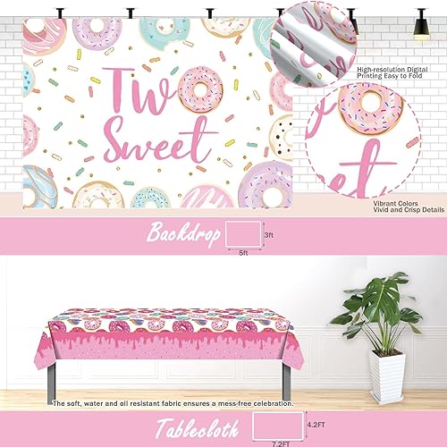 Miniatura 4 de 203 piezas de decoración de fiesta de cumpleaños, dona Fiesec, suministros de segunda fiesta para niña, telón de fondo, globo, guirnalda, mantel,