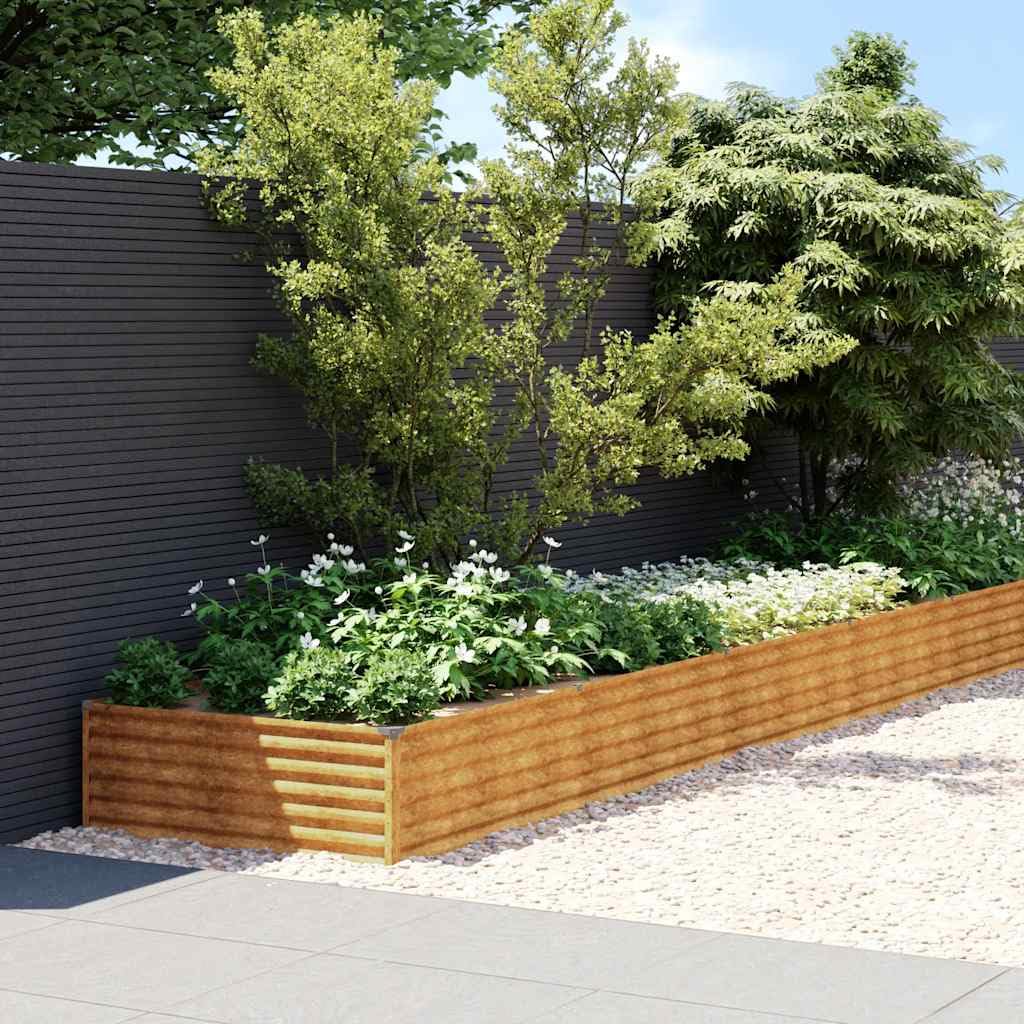 Fioriera Rialzata da Giardino 960x100x36 cm in Acciaio Corten | Ideale per orto, balcone e patio. Struttura robusta con staffe interne e bordi ripiegati per la massima sicurezza.