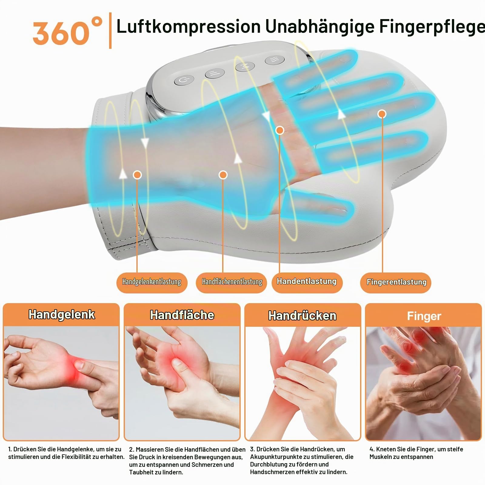 Handmassagegerät mit Wärmefunktion, Intelligenter Elektrische Handmassager, zur Entspannung von Händen und Handgelenken, Massager Schmerzlinderung für Finger, 3 Temperatureinstellungen & 5 StäRke