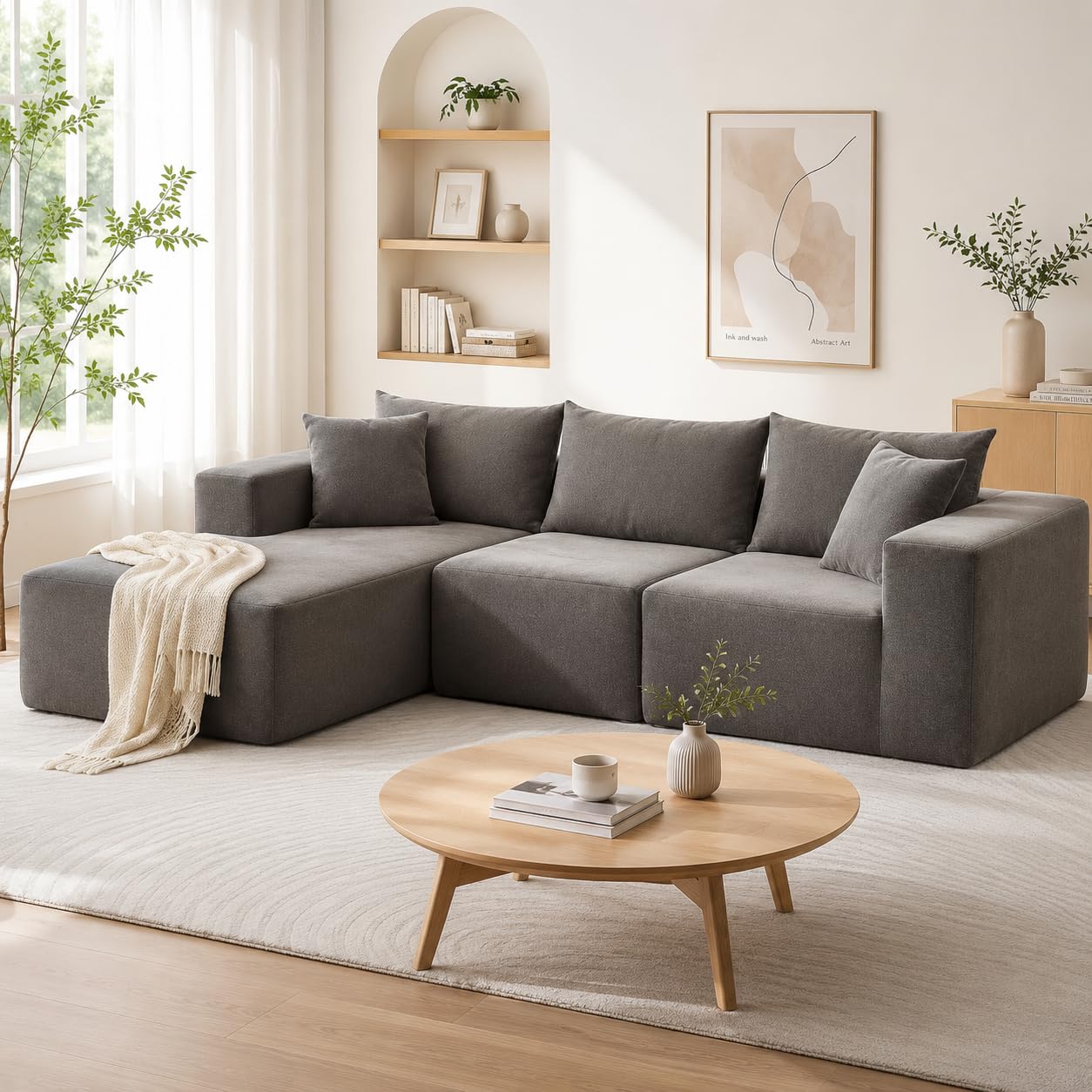 Photo 1 of GarveeTech Corduroy Modular L Shape Sofa, Cloud Feel Compressed Sectional Couch, Multi-Purpose Corner Sofa with Chaise for Living Space Decoration