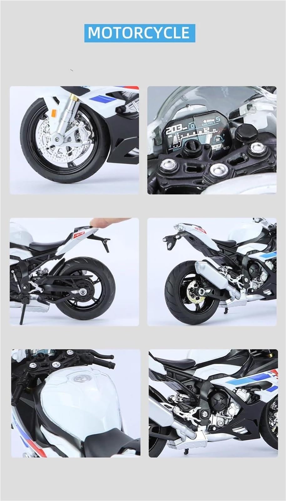 Modelo a Escala de Moto Modelo De Motocicleta para BMW S1000RR A Escala 1/12, Colección, Juguete Hobby, Regalo, Todoterreno(White)