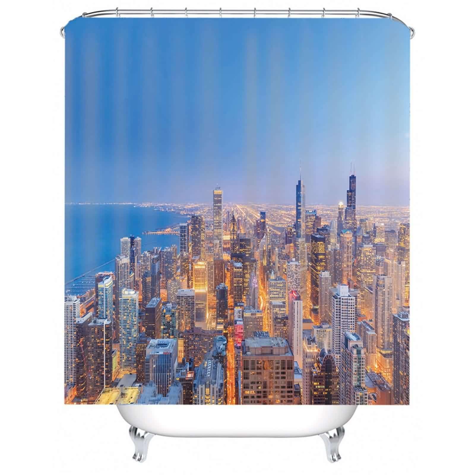 Rideau de douche sans perçage XXL long textile au design de ville nocturne