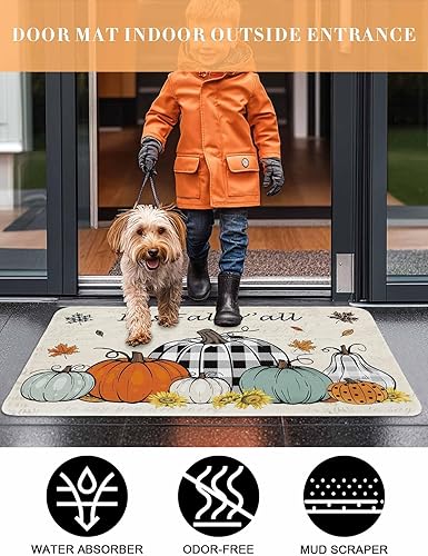 Vista 179 de Tapete de Feliz Navidad, tapete antideslizante para puerta delantera, baño, cocina, dormitorio, patio, entrada, 16 x 24 pulgadas, rojo, negro y verde