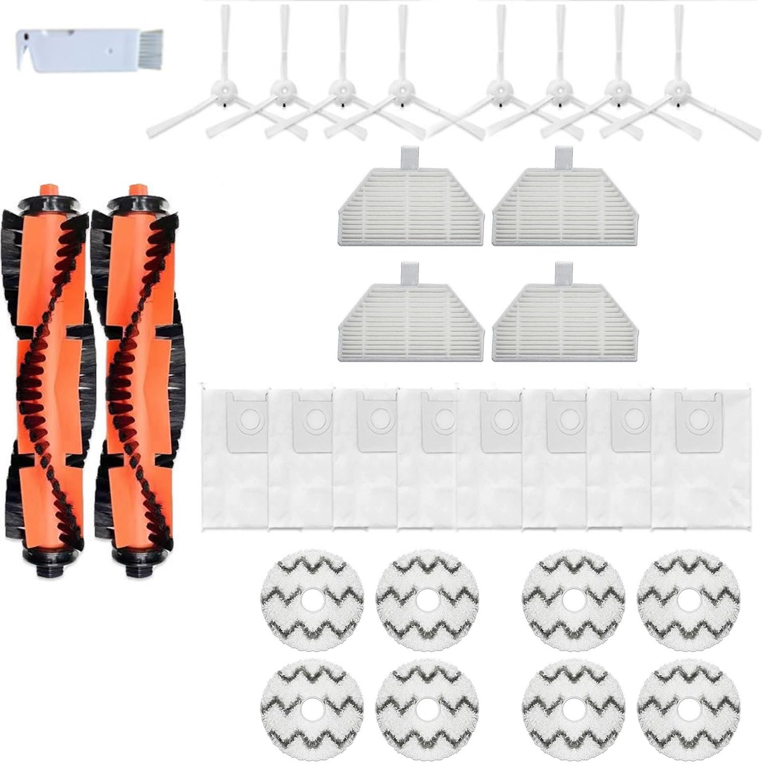 Lot de 30 accessoires compatibles avec aspirateur robot Roidmi EVA/SDJ06RM, pièces de rechange comprenant 2 rouleaux de brosse principale, 8 chiffons de serpillère, 4 filtres HEPA, 8