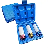 Jogo Soquete Impacto Longo para Roda de Liga Leve – 3 Peças com Maleta – Encaixe 1/2" - Feron