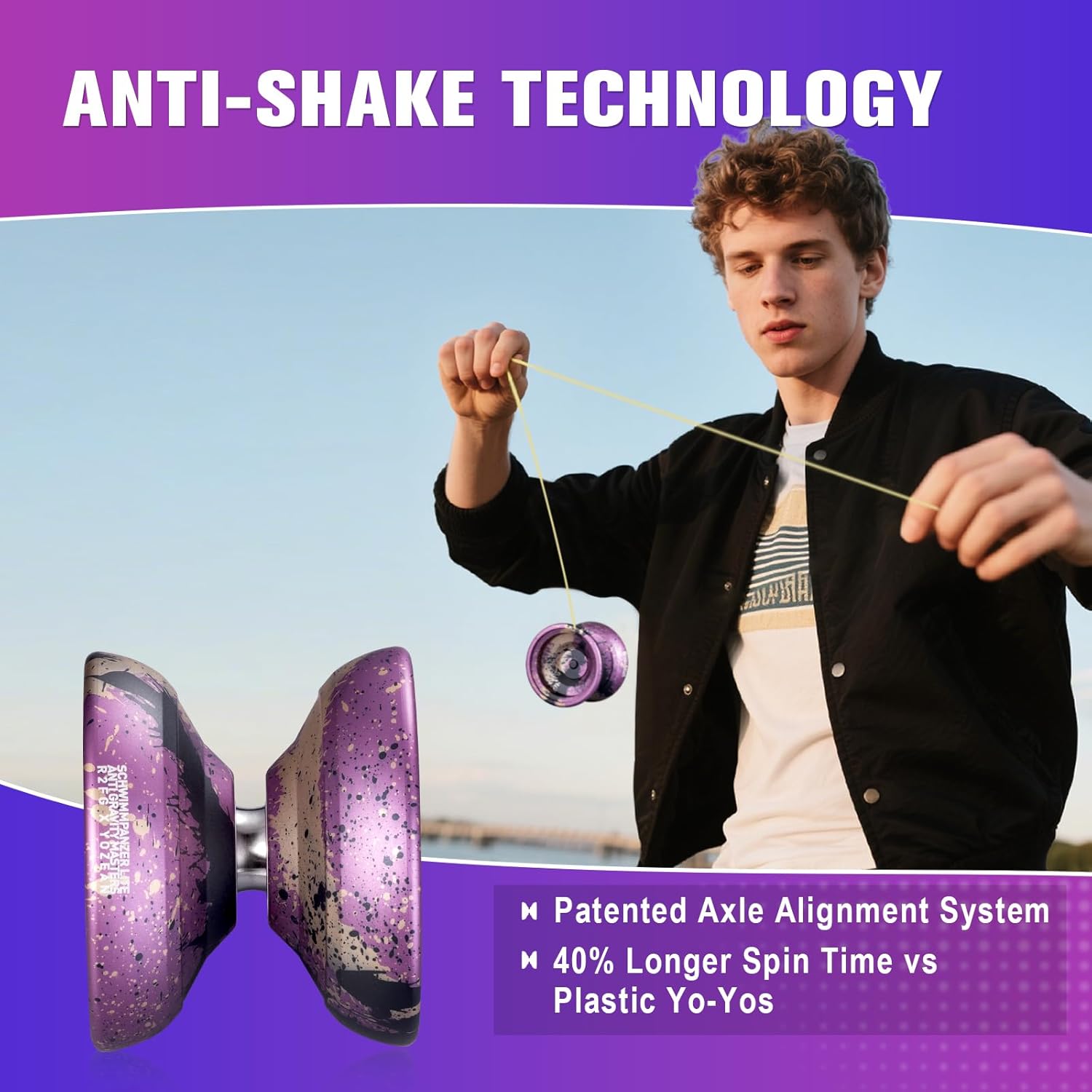 TK2 Metal Yoyo Professional for Kids 8-12 and Adults - Unresponsive Yoyo for Beginners Advance and Pro Plays, Extra 10 Strings, and Precision Bearing (Purple)