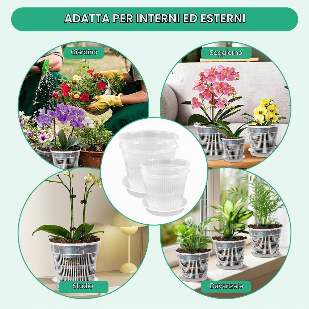 10 Pz Vasi Trasparenti per Orchidee con 10 Vassoi, 14/16cm Vaso per Orchidee in Plastica Trasparente Vasi per Orchidee Trasparenti con Foro per Drenaggio Vasi in Plastica per Piante e Rinvaso