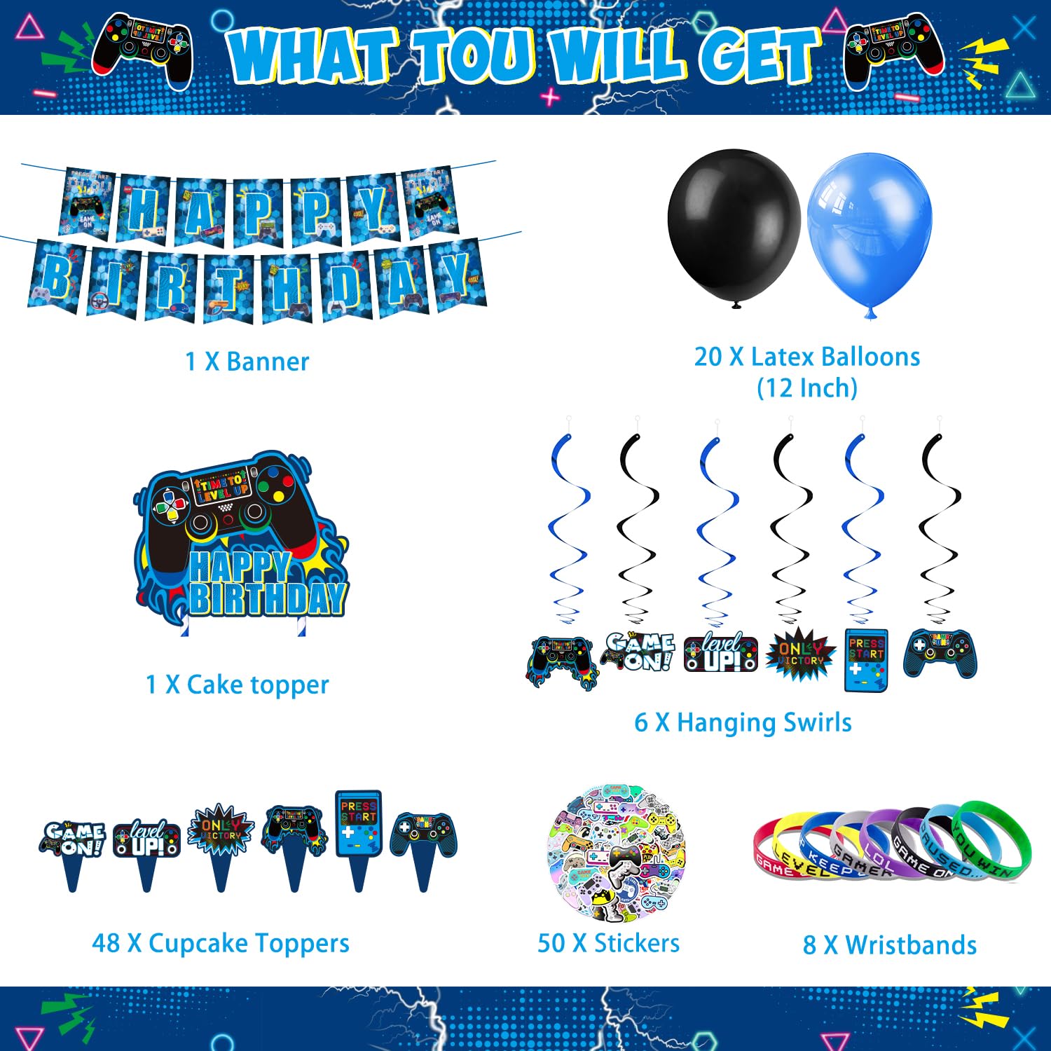 Video Game Party Supplies Set - 88 PCS Gamer Birthday Party