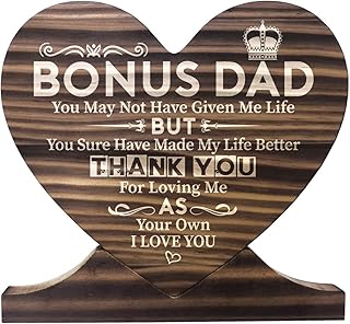 AUII JO DESIGN Stepdad Gift Wood Sign, Bonus Dad Plaque, Heart Wood Sign, Meaningful Gifts for Stepdad, 6 x 6 x 0.6 inches, Pine Wood