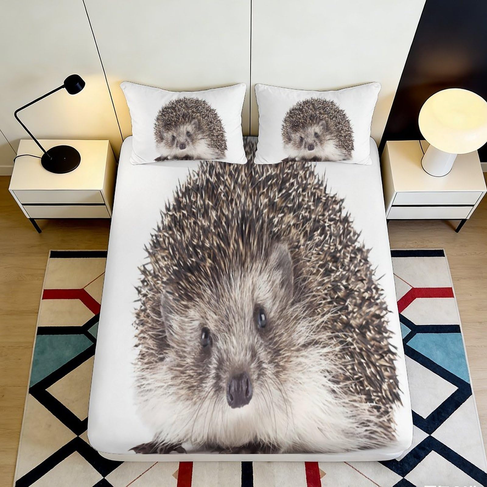 3D Printed Hedgehog Animal Fitted Sheet Microfiber Soft Breathable Forest Mattress Cover for Bedroom Decor Protection 90x200x25cm