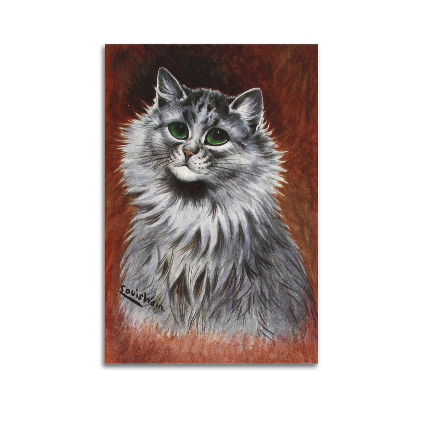 Ymxsdimds Unframe-Style Gray Cat By Louis Wain Painting Poster Picture Canvas Wall Paint Arts Decor Modern Home Artworks 16X24inch(40X60cm)