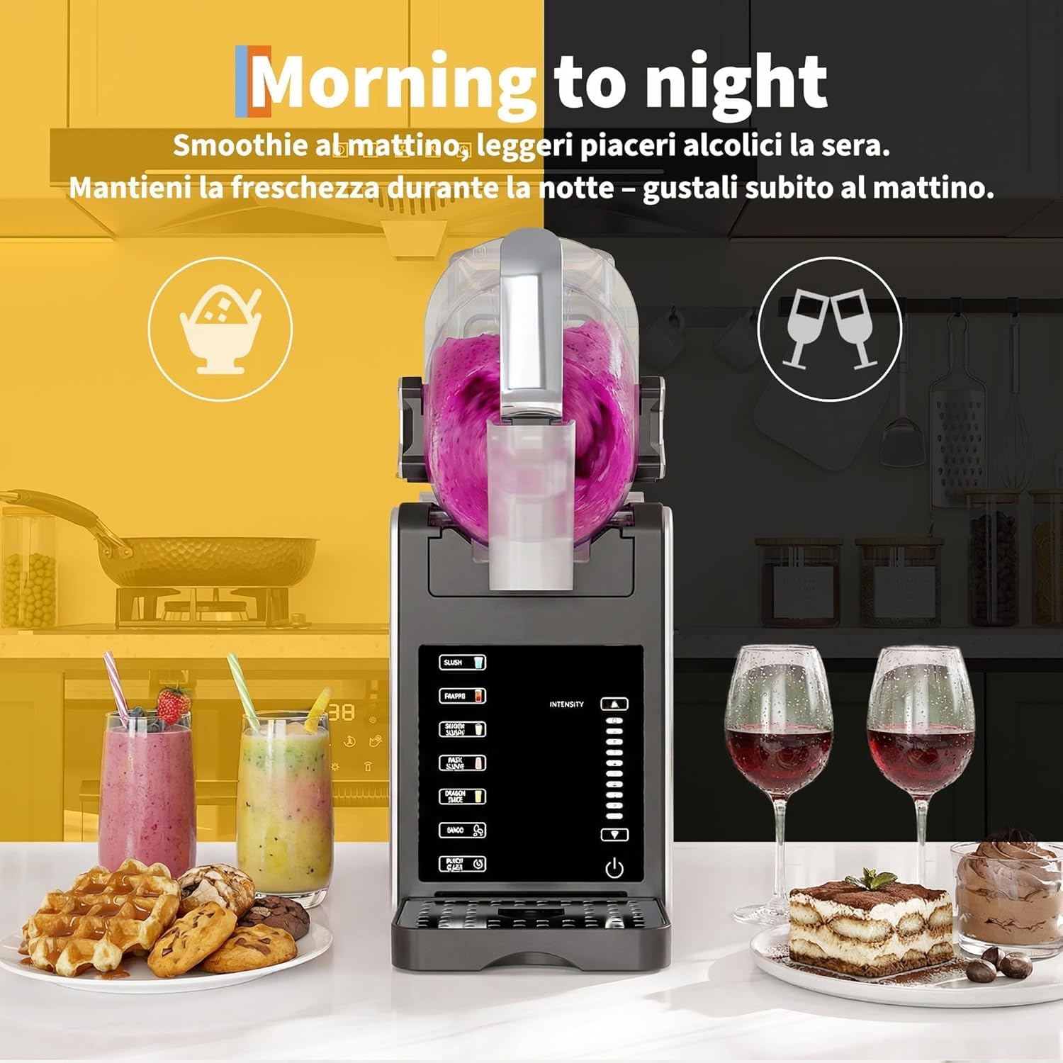 Máquina para Hacer Granizados 1.9L – 200W Máquina de Helados con 5 Programas, Máquina Slushie con Mantenimiento de Frío 12h, Autolimpieza y Bandeja de Goteo 400ml, para Cócteles y Batidos