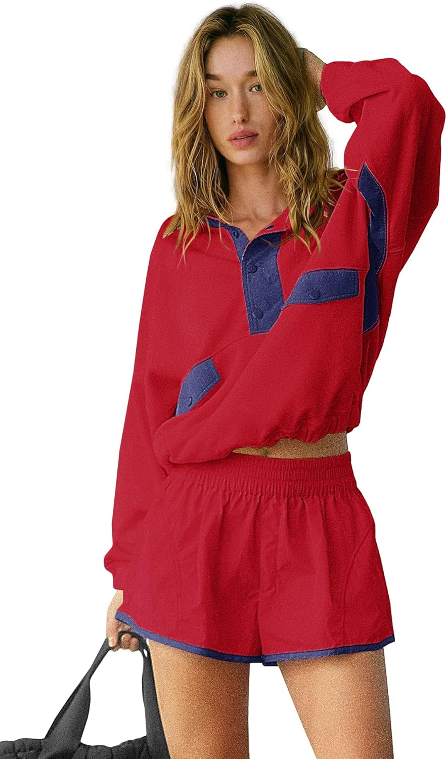 Nirovien Womens Workout Sets Short Athletic Set Activewear 2 Piece Outfits Pullover Sweatshirt and Shorts - Image 7